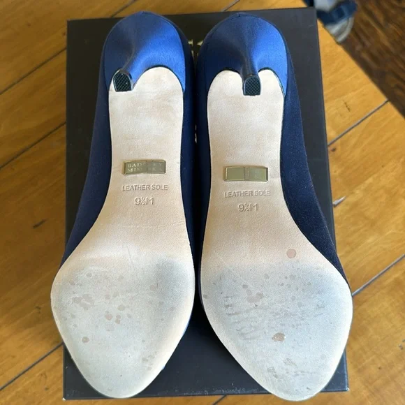 Badgley Mischka 9.5 Davida Deco Blue Satin Heels with Crystal Embellishment - Picture 8 of 12